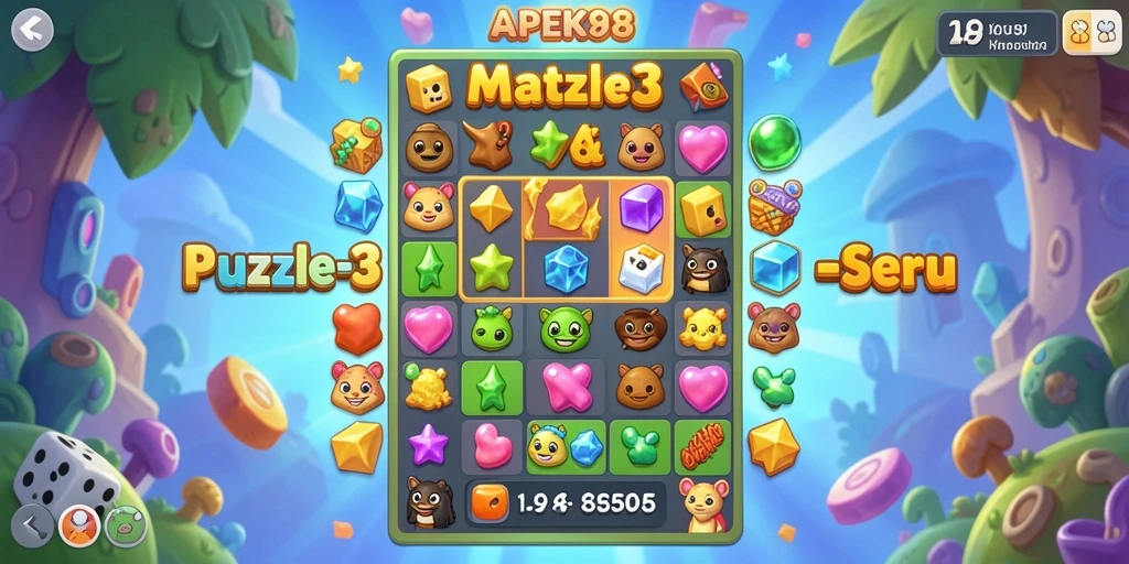 Antarmuka APEK88 yang menampilkan gameplay Puzzle Match-3 yang menarik.