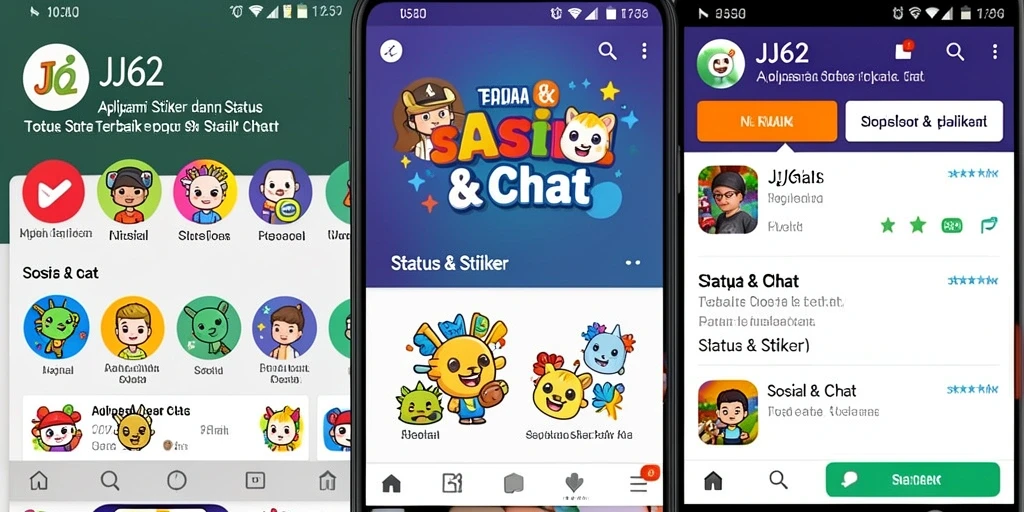 Antarmuka aplikasi JJ62 dengan stiker yang beragam dan menarik.