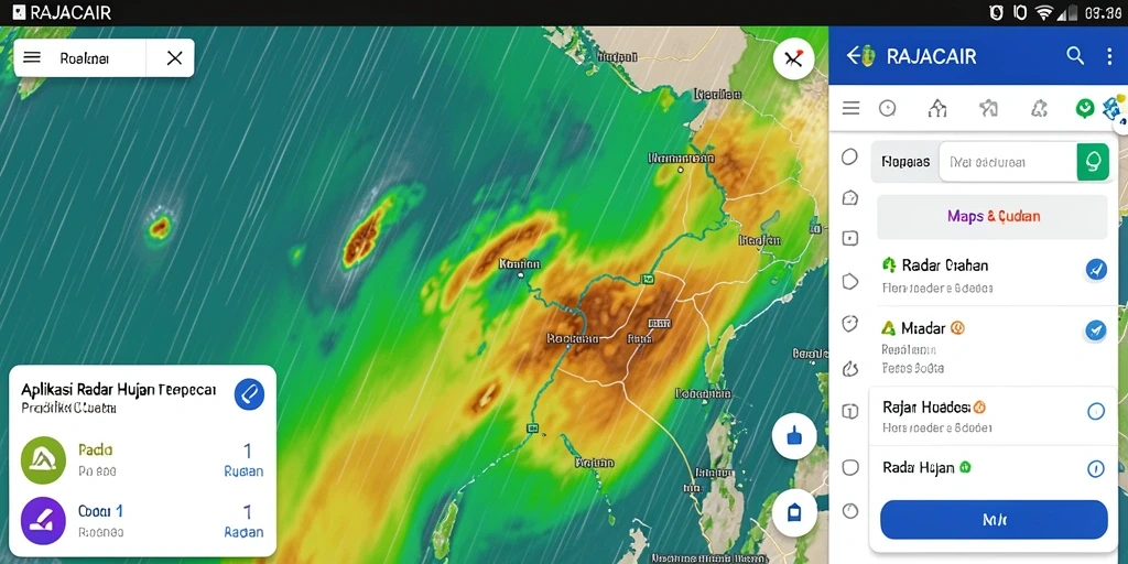 Tampilan antarmuka utama RAJACAIR menampilkan radar hujan yang jelas dan informatif.