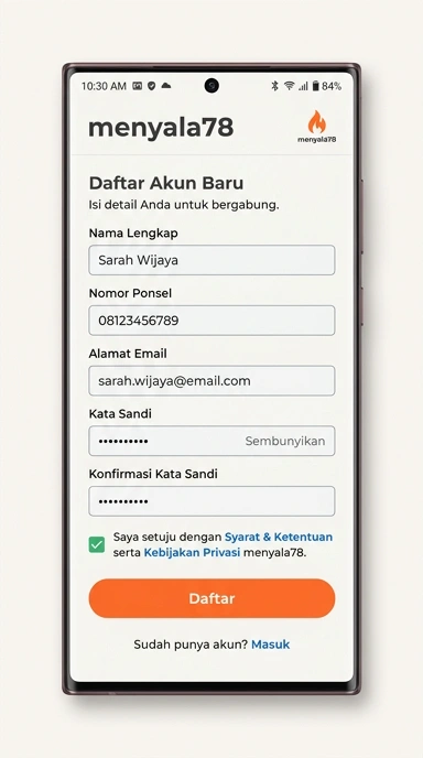 Panduan Pendaftaran Akun Baru Menyala78 untuk Android